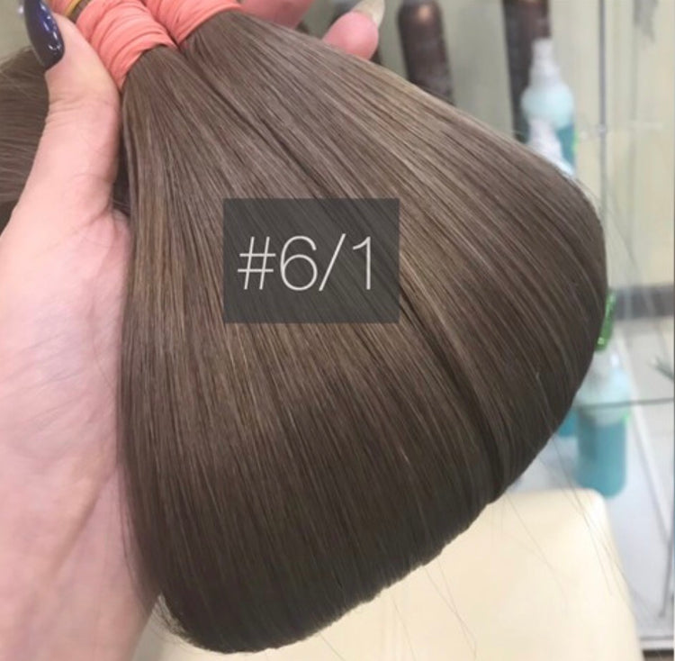 SHE shade #6.1 Ash Brown hair — close-up