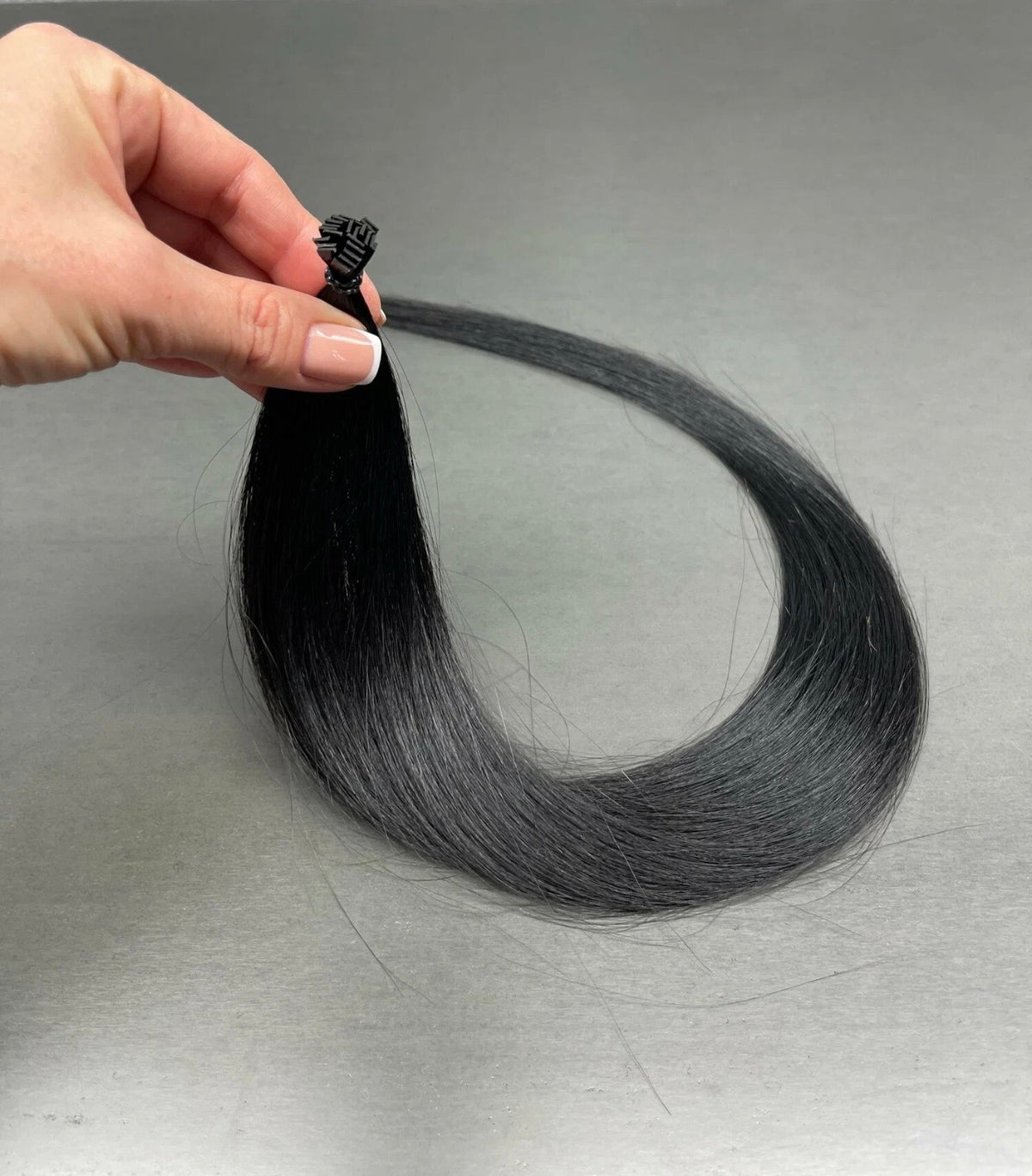 SHE shade #1 Midnight Black K-Tip extensions — detail 5