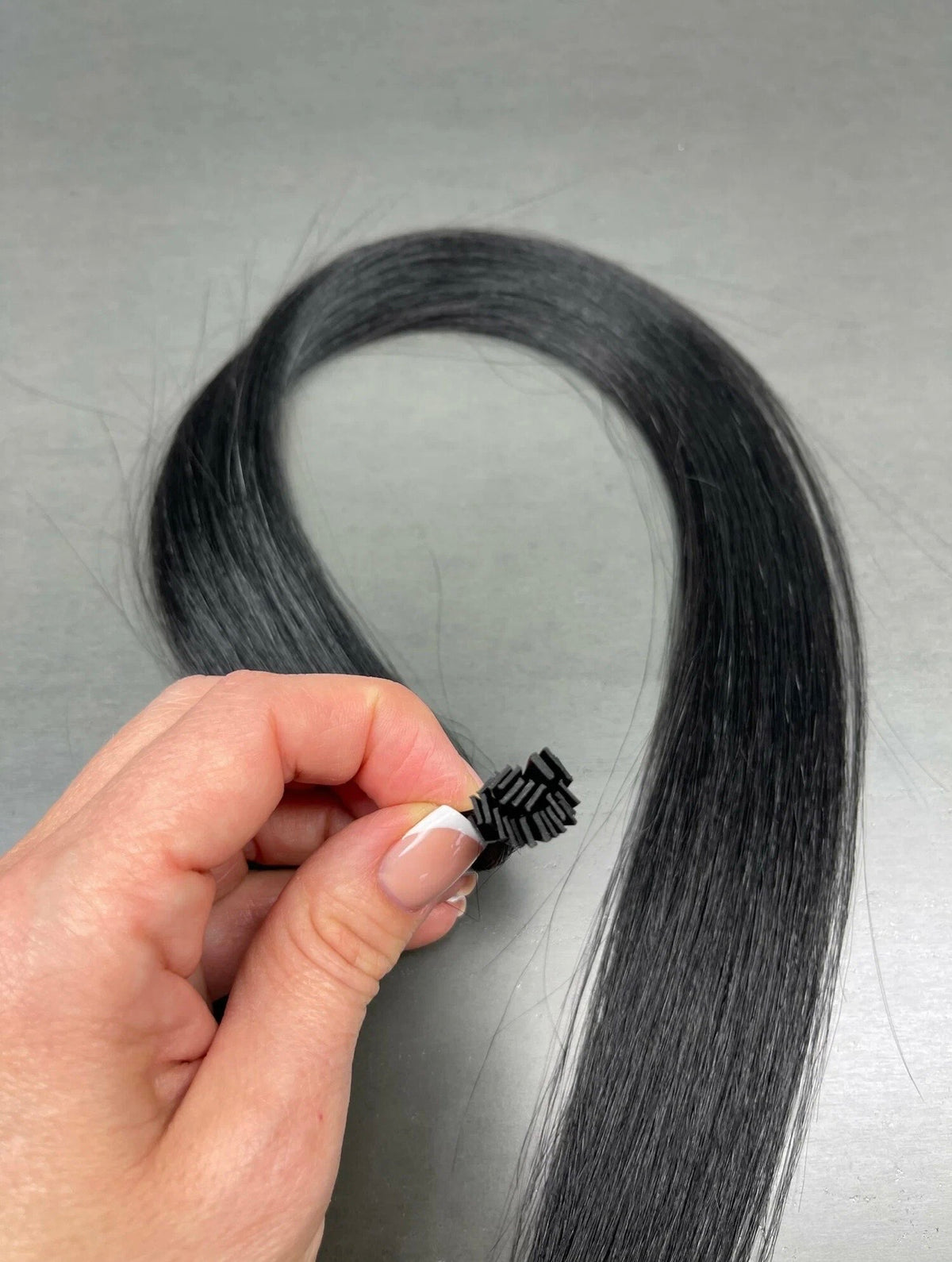 SHE shade #1 Midnight Black K-Tip extensions — detail 2