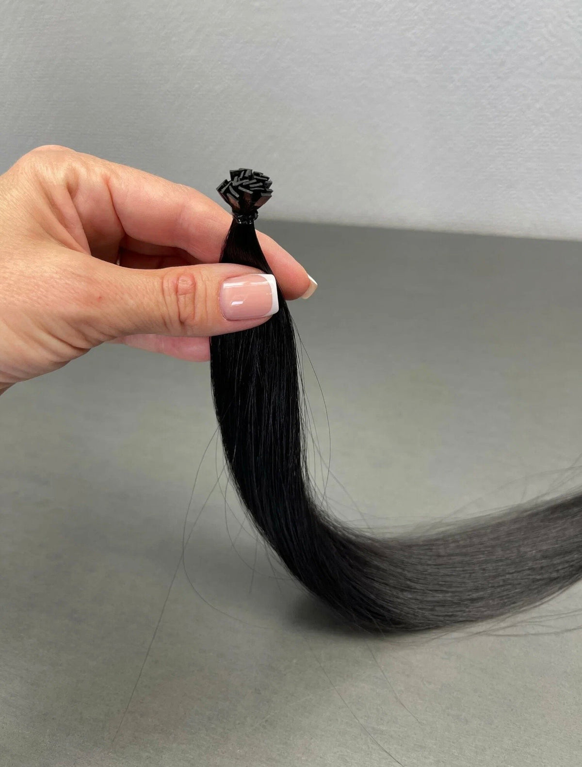 SHE shade #1 Midnight Black K-Tip extensions — detail 4